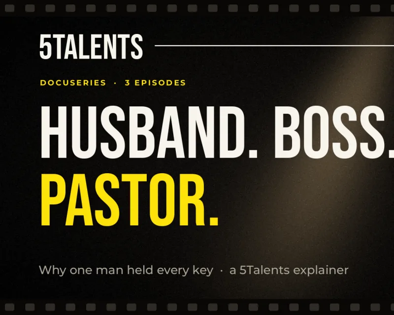 Text card reading: Husband. Boss. Pastor.
